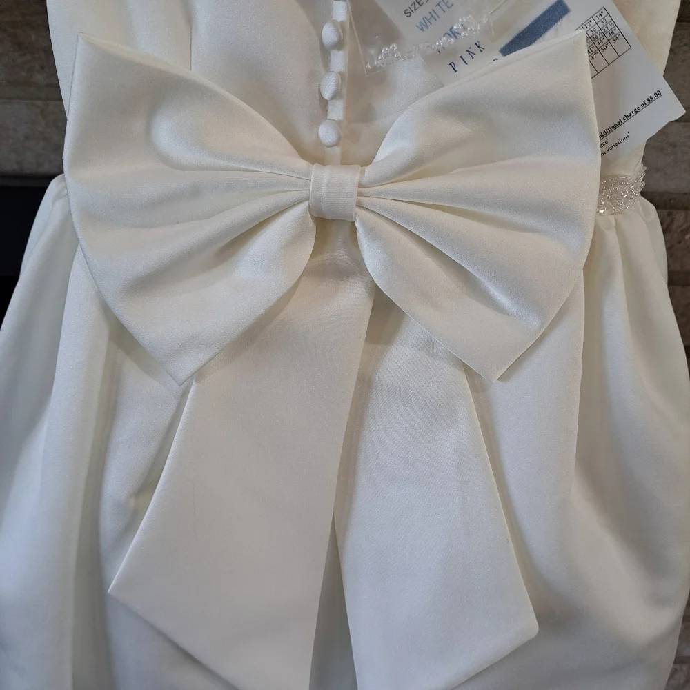 New Sweetie Pie Girls Size 2 Ivory Satin Flower Girl Dress Buttons Beaded Belt - Picture 12 of 12